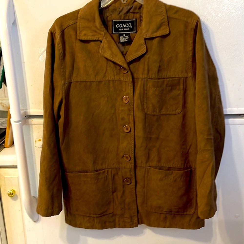 Coaco New York Poly Brown Faux Suede Jacket Size S Buttons & Pockets On FrontBR